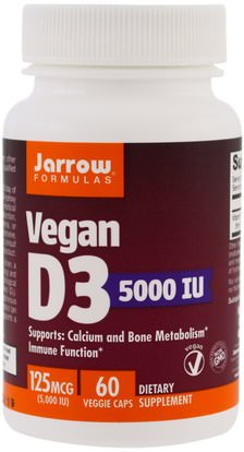 Jarrow Formulas, Vegan D3, 5000 IU, 60 Veggie Caps ,الفيتامينات، فيتامين d3