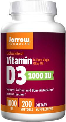 Jarrow Formulas, Vitamin D3, 1000 IU, 200 Softgels ,الفيتامينات، فيتامين d3
