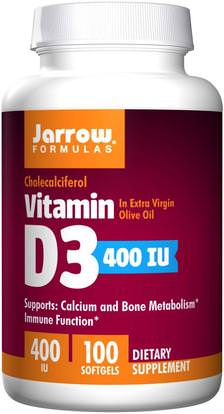Jarrow Formulas, Vitamin D3, 400 IU, 100 Softgels ,الفيتامينات، فيتامين d3
