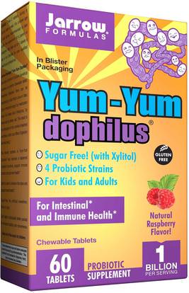 Jarrow Formulas, Yum-Yum Dophilus, Natural Raspberry Flavor, 60 Chewable Tablets (Ice) ,المكملات الغذائية، البروبيوتيك، الأطفال البروبيوتيك، المنتجات المثلجة المبردة