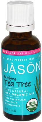 Jason Natural, 100% Organic Oil, Tea Tree, 1 fl oz (30 ml) ,الصحة، الجلد، زيت التدليك
