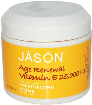 Jason Natural, Age Renewal Vitamin E, Moisturizing Creme, 25,000 IU, 4 oz (113 g) ,الصحة، الجلد، فيتامين e كريم النفط، الجمال، العناية بالوجه، الكريمات المستحضرات، الأمصال
