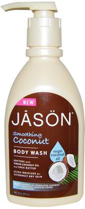 Jason Natural, Body Wash, Smoothing Coconut, 30 fl oz (887 ml) ,حمام، الجمال، هلام الاستحمام