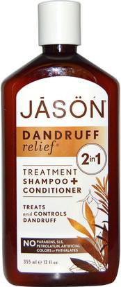 Jason Natural, Dandruff Relief, Shampoo + Conditioner, 12 fl oz (355 ml) ,الصحة، التهاب الجلد
