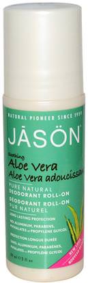 Jason Natural, Deodorant Roll-On, Aloe Vera, 3 fl oz (89 ml) ,حمام، الجمال، مزيل العرق، لفة-- على مزيل العرق