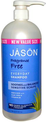 Jason Natural, Everyday Shampoo, Fragrance Free, 32 fl oz (946 ml) ,حمام، الجمال، الشامبو، الشعر، فروة الرأس، مكيف