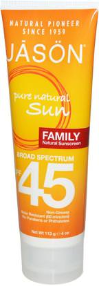 Jason Natural, Family, Natural Sunscreen, SPF 45, 4 oz (113 g) ,الجمال، العناية بالوجه، حروق الشمس حماية الشمس، حمام، واقية من الشمس، سف 30-45