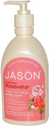 Jason Natural, Hand Soap, Invigorating Rosewater, 16 fl oz (473 ml) ,حمام، الجمال، الصابون
