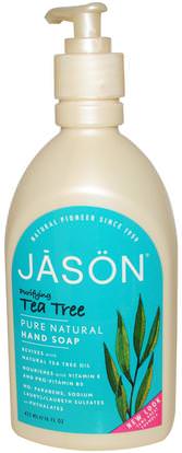 Jason Natural, Hand Soap, Purifying Tea Tree, 16 fl oz (473 ml) ,حمام، الجمال، الصابون، الصحة، الجلد، الشاي شجرة المنتجات