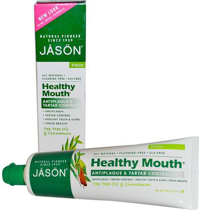 Jason Natural, Healthy Mouth, Antiplaque & Tartar Control Toothpaste, Tea Tree Oil & Cinnamon, 4.2 oz (119 g) ,حمام، الجمال، معجون الأسنان، الجلد، شجرة الشاي، الشاي شجرة المنتجات