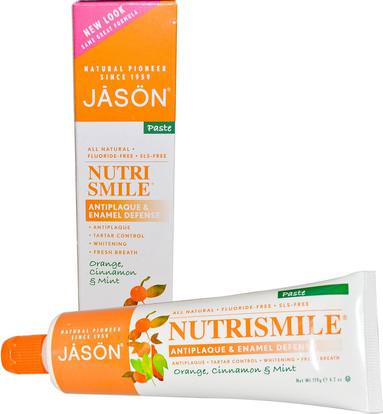 Jason Natural, NutriSmile, Antiplaque & Enamel Defense, Paste, Orange, Cinnamon & Mint, 4.2 oz (119 g) ,حمام، الجمال، معجون الأسنان، العناية بالأسنان عن طريق الفم، تبييض الأسنان