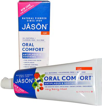 Jason Natural, Oral Comfort, Antiplaque & Soothing Tooth Gel, Very Berry Mint, 4.2 oz (119 g) ,حمام، الجمال، معجون أسنان