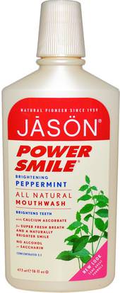 Jason Natural, Power Smile, All Natural Mouthwash, Brightening Peppermint, 16 fl oz (473 ml) ,والصحة، وجفاف الفم، ورعاية الأسنان عن طريق الفم، غسول الفم