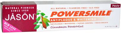 Jason Natural, Powersmile, Antiplaque & Whitening Toothpaste, Cinnamon PowerMint, 6 oz (170 g) ,حمام، الجمال، معجون الأسنان، العناية بالأسنان عن طريق الفم، تبييض الأسنان