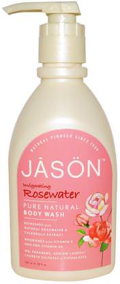 Jason Natural, Pure Natural Body Wash, Invigorating Rosewater, 30 fl oz (887 ml) ,حمام، الجمال، هلام الاستحمام
