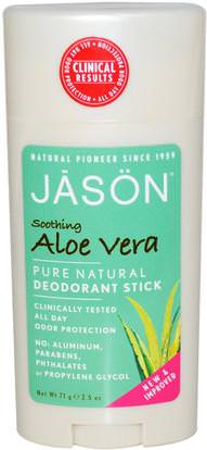 Jason Natural, Pure Natural Deodorant Stick, Soothing Aloe Vera, 2.5 oz (71 g) ,حمام، الجمال، مزيل العرق