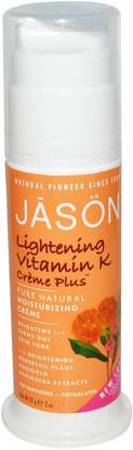Jason Natural, Pure Natural Moisturizing Crme, Lightening Vitamin K Crme Plus, 2 oz (57 g) ,الجمال، العناية بالوجه، الكريمات المستحضرات، الأمصال، اشراق العناية بالوجه