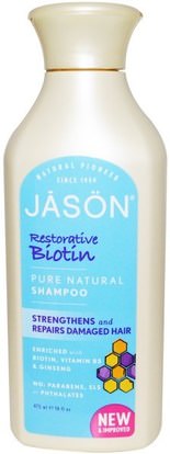 Jason Natural, Pure Natural Shampoo, Restorative Biotin, 16 fl oz (473 ml) ,حمام، الجمال، الشامبو، الشعر، فروة الرأس، مكيف