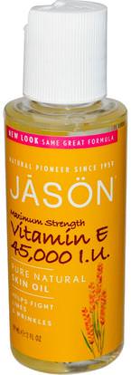 Jason Natural, Pure Natural Skin Oil, Maximum Strength Vitamin E, 45,000 IU, 2 fl oz (59 ml) ,الصحة، الجلد، فيتامين e كريم النفط، زيت التدليك