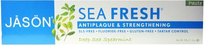 Jason Natural, Sea Fresh, Antiplaque & Strengthening Paste, Deep Sea Spearmint, 6 oz (170 g) ,حمام، الجمال، معجون الأسنان، العناية بالأسنان عن طريق الفم، تبييض الأسنان