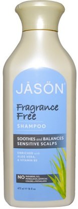 Jason Natural, Shampoo, Fragrance Free, 16 fl oz (473 ml) ,حمام، الجمال، الشامبو، الشعر، فروة الرأس، مكيف