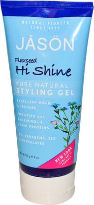Jason Natural, Styling Gel, Flaxseed Hi Shine, 6 oz (170 g) ,حمام، الجمال، الشعر، فروة الرأس، تصفيف الشعر هلام