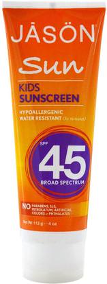 Jason Natural, Sun, Kids Sunscreen, SPF 45, 4 oz (113 g) ,حمام، الجمال، واقية من الشمس، سف 30-45، والأطفال والطفل واقية من الشمس