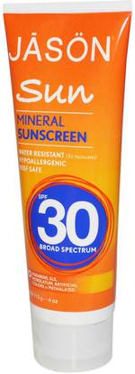 Jason Natural, Sun, Mineral Sunscreen, SPF 30, 4 oz (113 g) ,الجمال، العناية بالوجه، حروق الشمس حماية الشمس، حمام، واقية من الشمس، سف 30-45