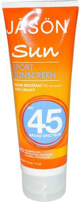 Jason Natural, Sun, Sport Sunscreen, SPF 45, 4 oz (113 g) ,الجمال، العناية بالوجه، حروق الشمس حماية الشمس، حمام، واقية من الشمس، سف 30-45