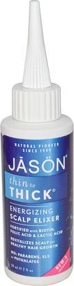 Jason Natural, Thin To Thick, Energizing Scalp Elixer, 2 fl oz (59 ml) ,حمام، جمال، شعر، علاجات فروة الرأس، حمض الصفصاف