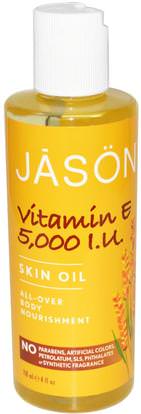 Jason Natural, Vitamin E 5,000 I.U., Skin Oil, 4 fl oz (118 ml) ,الصحة، الجلد، زيت التدليك، الفيتامينات، فيتامين e، فيتامين ه السائل