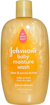 Johnsons Baby, Baby Moisture Wash, Shea & Cocoa Butter, 15 fl oz (443 ml) ,حمام، الجمال، هلام الاستحمام، الاطفال غسل الجسم، هلام الاستحمام الاطفال