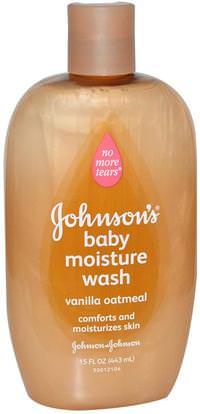 Johnsons Baby, Baby Moisture Wash, Vanilla Oatmeal, 15 fl oz (443 ml) ,حمام، الجمال، هلام الاستحمام، الاطفال غسل الجسم، هلام الاستحمام الاطفال