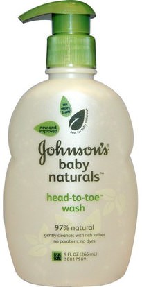Johnsons Baby, Baby Naturals, Head-to-Toe Wash, 9 fl oz (266 ml) ,حمام، الجمال، هلام الاستحمام، الاطفال غسل الجسم، هلام الاستحمام الاطفال، صحة الأطفال، حمام الاطفال