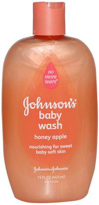 Johnsons Baby, Baby Wash, Honey Apple, 15 fl oz (443 ml) ,حمام، الجمال، هلام الاستحمام، الاطفال غسل الجسم، هلام الاستحمام الاطفال، صحة الأطفال، حمام الاطفال