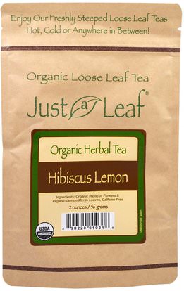 Just a Leaf Organic Tea, Loose Leaf, Herbal Tea, Hibiscus Lemon, 2 oz (56 g) ,الطعام، شاي الأعشاب، الخبازى