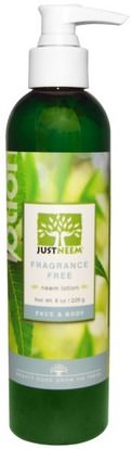 Just Neem, Neem Lotion, Fragrance Free, 8 oz (226 g) ,الجمال، العناية بالوجه، الكريمات المستحضرات، الأمصال، حمام، غسول الجسم