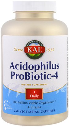 KAL, Acidophilus Probiotic-4, 250 Veggie Caps ,المكملات الغذائية، البروبيوتيك