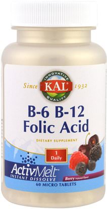KAL, B-6 B-12 Folic Acid, Berry, 60 Micro Tablets ,الفيتامينات، فيتامين ب المعقدة