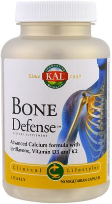 KAL, Bone Defense, 90 Veggie Caps ,المكملات الغذائية، والمعادن، والكالسيوم