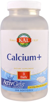 KAL, Calcium+, 200 Softgels ,المكملات الغذائية، والمعادن، والكالسيوم