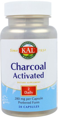 KAL, Charcoal Activated, 280 mg, 50 Capsules ,المكملات الغذائية، المعادن، الفحم المنشط