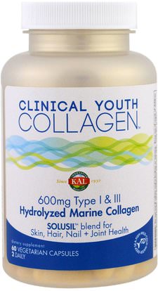 KAL, Clinical Youth Collagen, 60 Veggie Caps ,الصحة، العظام، هشاشة العظام، الكولاجين، المكملات الغذائية