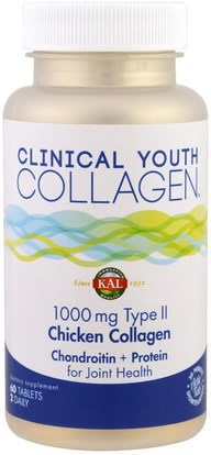 KAL, Clinical Youth Collagen, Chicken Collagen, Type II, 1000 mg, 60 Tablets ,الصحة، العظام، هشاشة العظام، الكولاجين