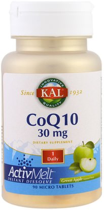 KAL, CoQ10, ActivMelt, Green Apple, 30 mg, 90 Micro Tablets ,المكملات الغذائية، أنزيم q10