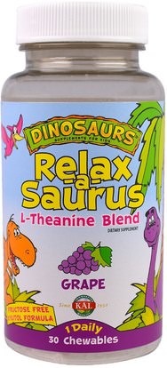 KAL, Dinosaurs, Relax-a-Saurus, L-Theanine Blend, Grape, 30 Chewables ,المكملات الغذائية، ل الثيانين