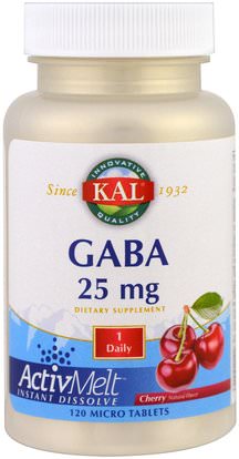 KAL, GABA, Cherry, 25 mg, 120 Micro Tablets ,المكملات الغذائية، غابا (حمض غاما أمينوبوتيريك)
