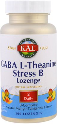 KAL, GABA L-Theanine Stress B Lozenge, Natural Mango Tangerine Flavor, 100 Lozenges ,المكملات الغذائية، غابا (حمض غاما أمينوبوتيريك)، ل الثيانين
