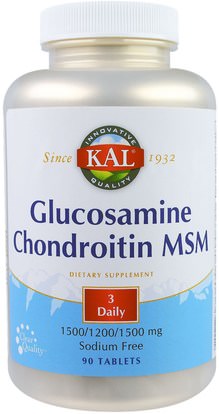 KAL, Glucosamine Chondroitin MSM, Sodium Free, 90 Tablets ,المكملات الغذائية، الجلوكوزامين