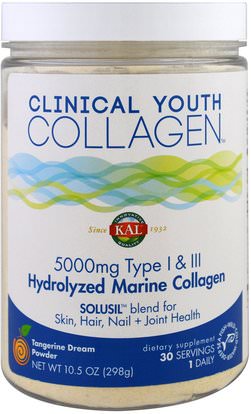 KAL, Hydrolyzed Marine Collagen, Tangerine Dream Powder, 5000 mg, 10.5 oz (298 g) ,الصحة، العظام، هشاشة العظام، الكولاجين